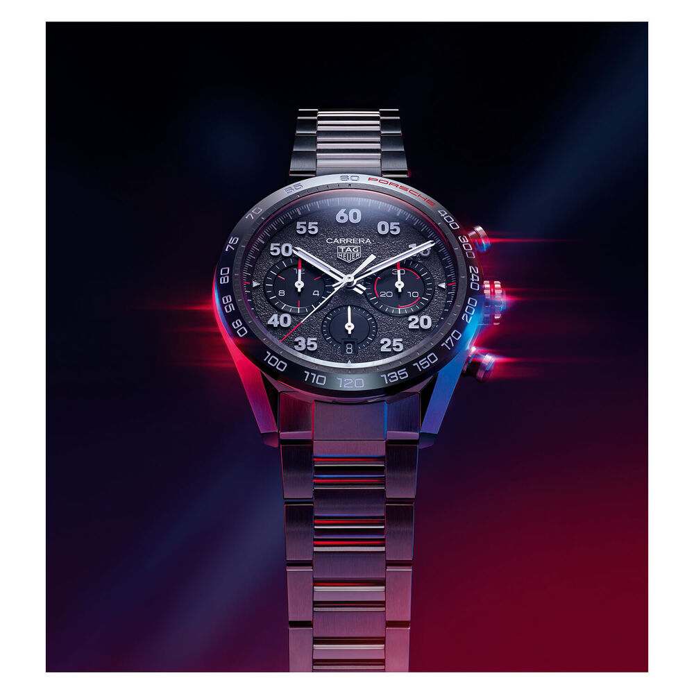 TAG Heuer Carrera Chronograph x Porsche 44mm Black Dial & Bezel Stainless Steel Bracelet Watch image number 4