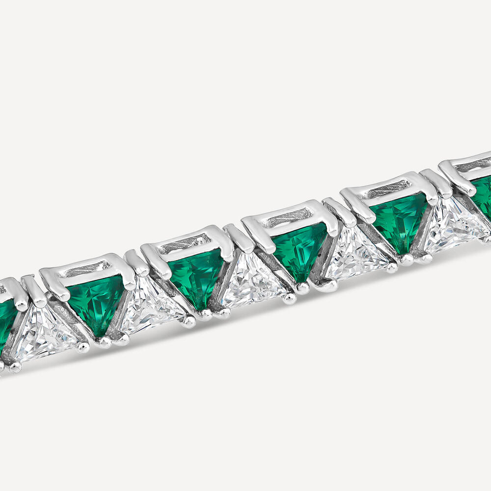 Sterling Silver Green & White Triangular Cubic Zirconia Bracelet
