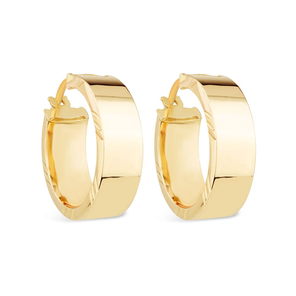9ct Yellow Gold Thick Diamond Cut Edge Hoop Earrings