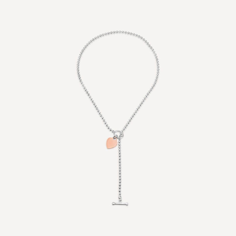 Sterling Silver & Rose Gold Plated Tiffany Heart T-Bar Necklet image number 2