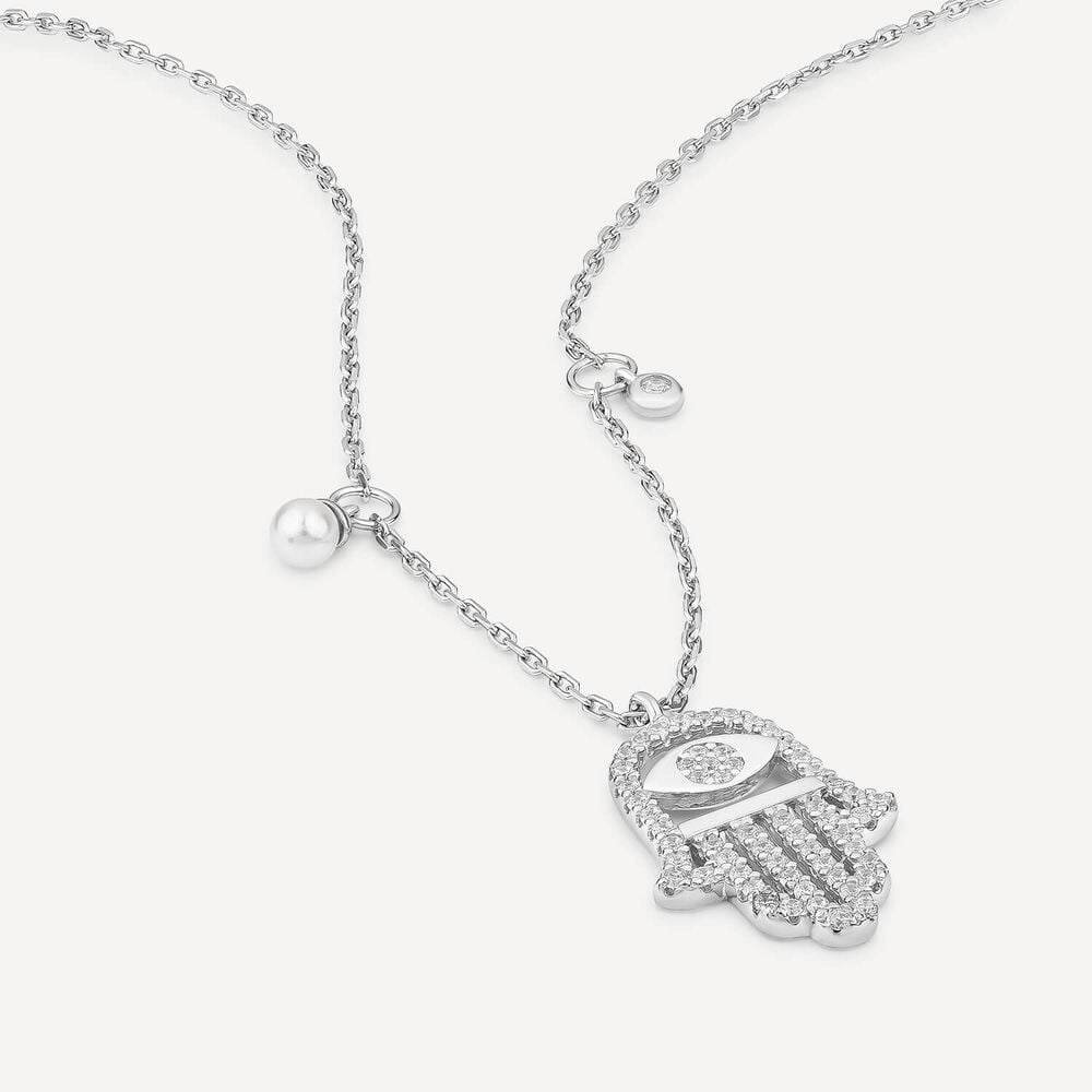 Sterling Silver Cubic Zirconia Hand of Fatima Pendant image number 2