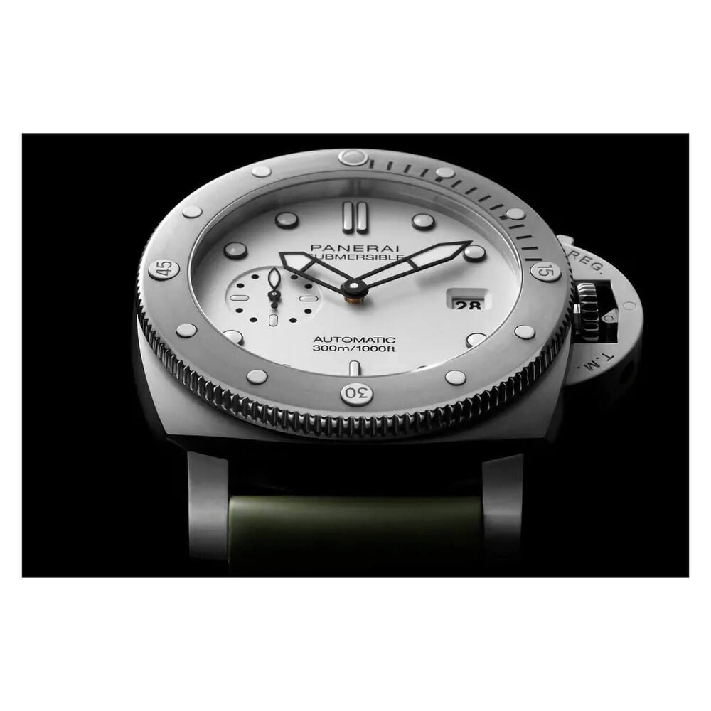 Panerai Submersible 44mm QuarantaQuattro Bianco White Dial Green Strap Watch image number 7
