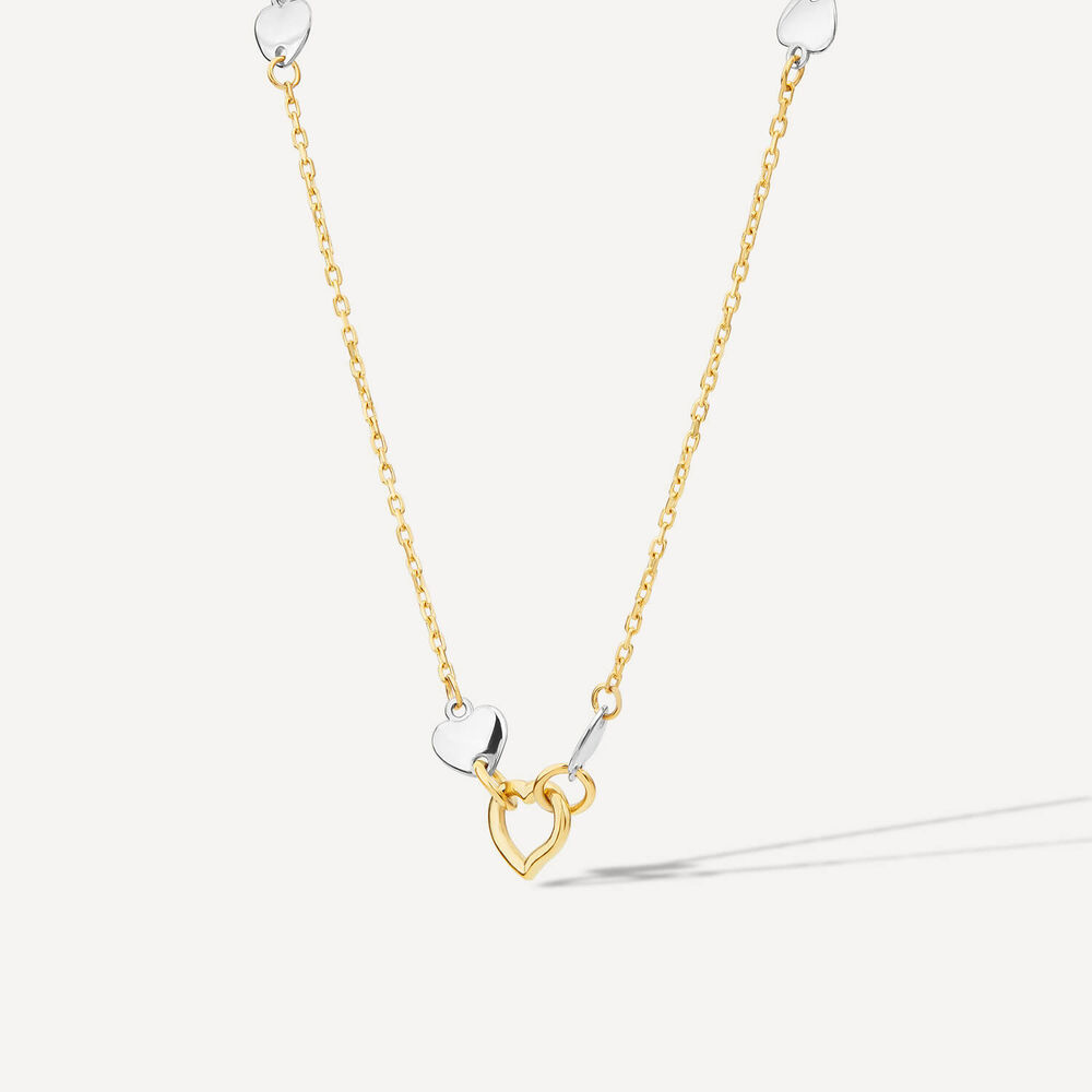 9ct Yellow & White Open Polished Heart Necklet image number 1