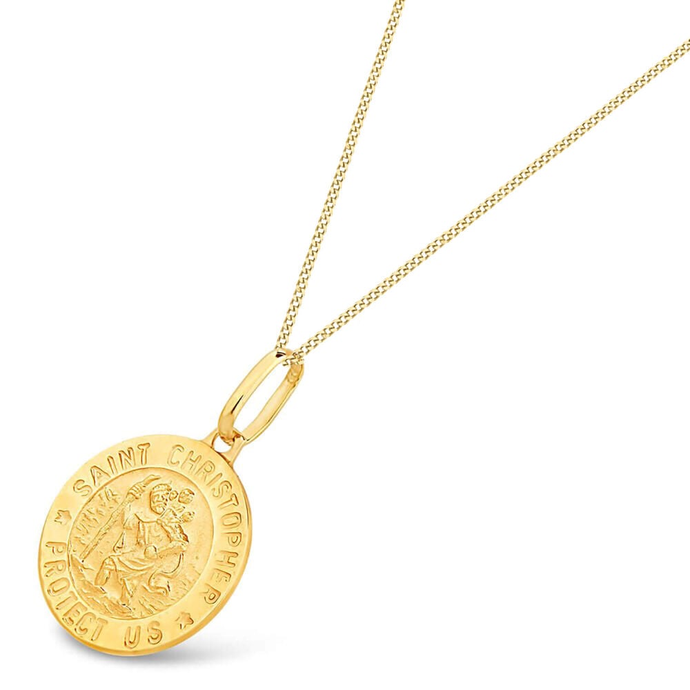 9ct Yellow Gold Round St Christopher Medal Pendant (Chain Included) image number 3