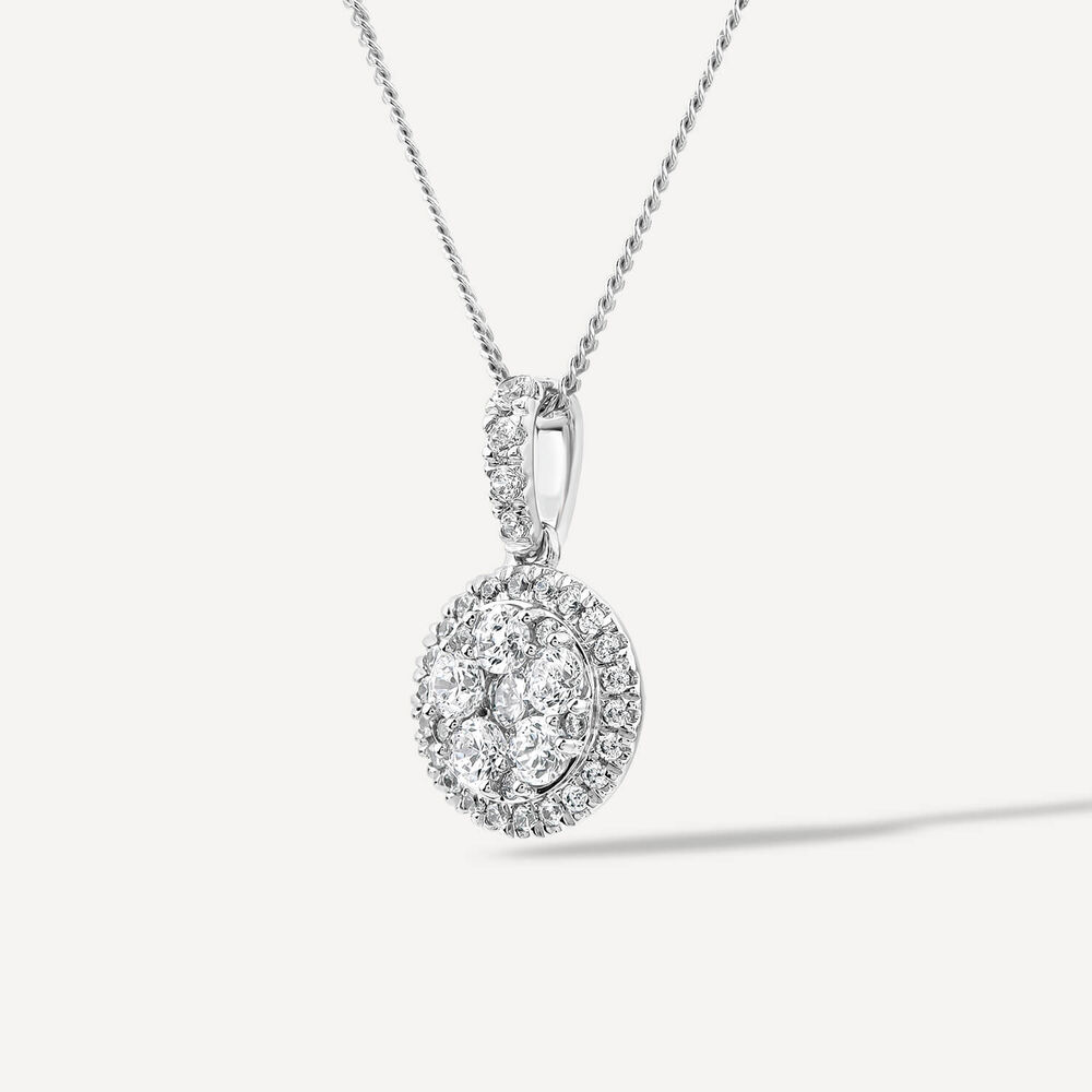 9ct White Gold 0.40ct Diamond Pave Halo Cluster Round Pendant