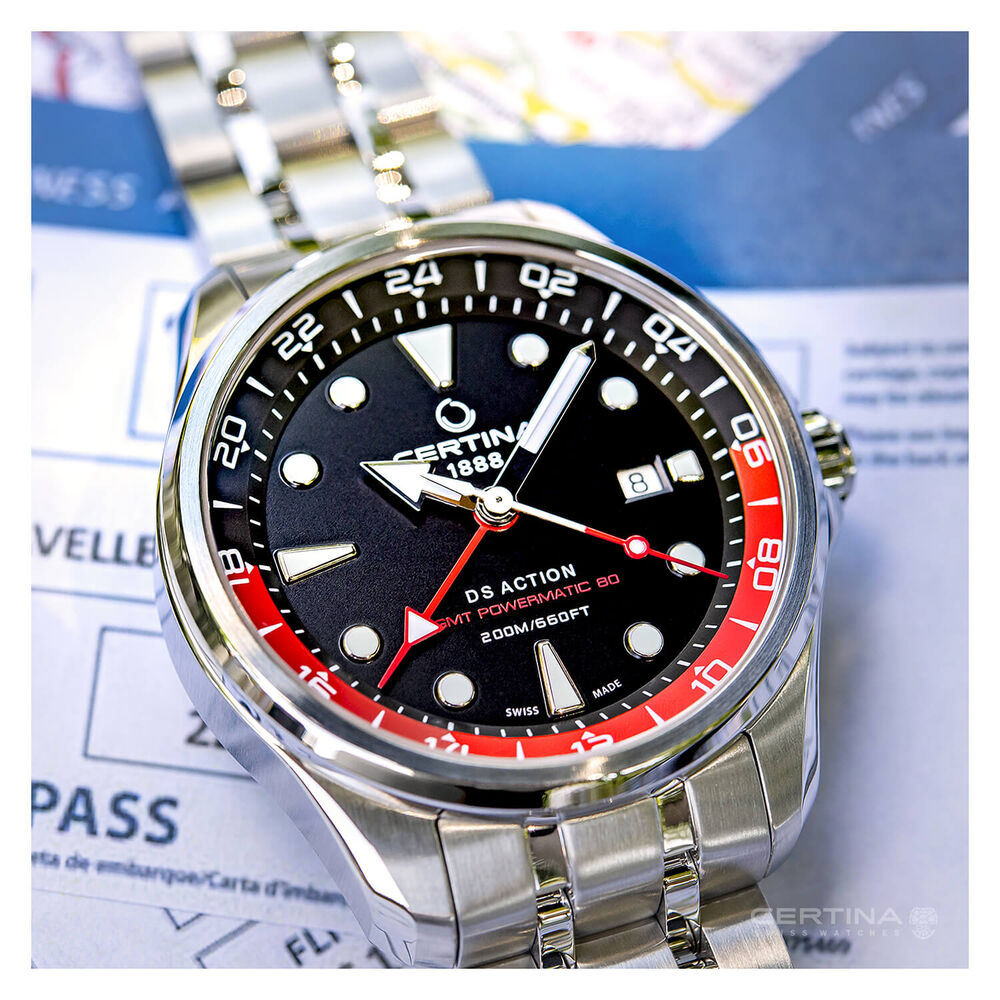 Certina Aqua DS Action Gmt Powermatic 80 Black Dial Steel Automatic Men's Watch image number 2