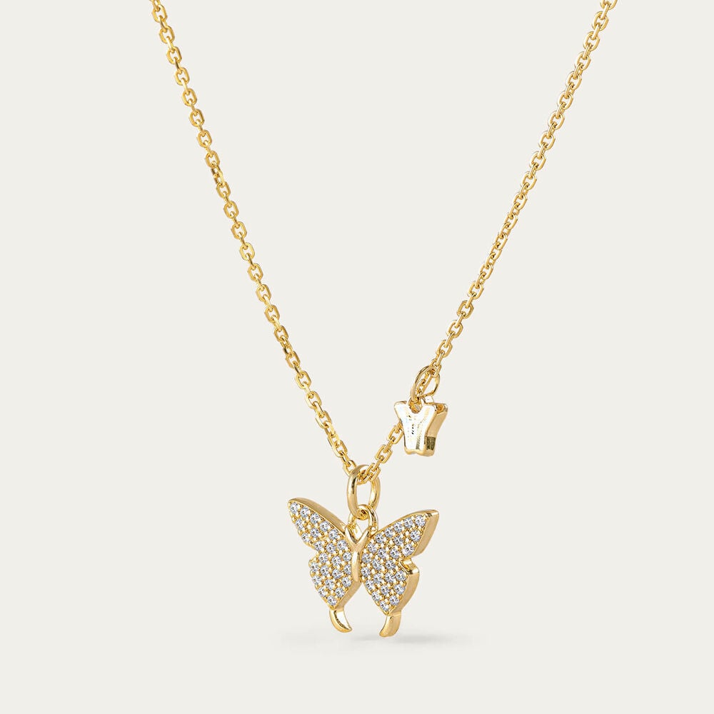 Yellow Gold Plated Sterling Silver Cubic Zirconia Butterfly Charm Pendant