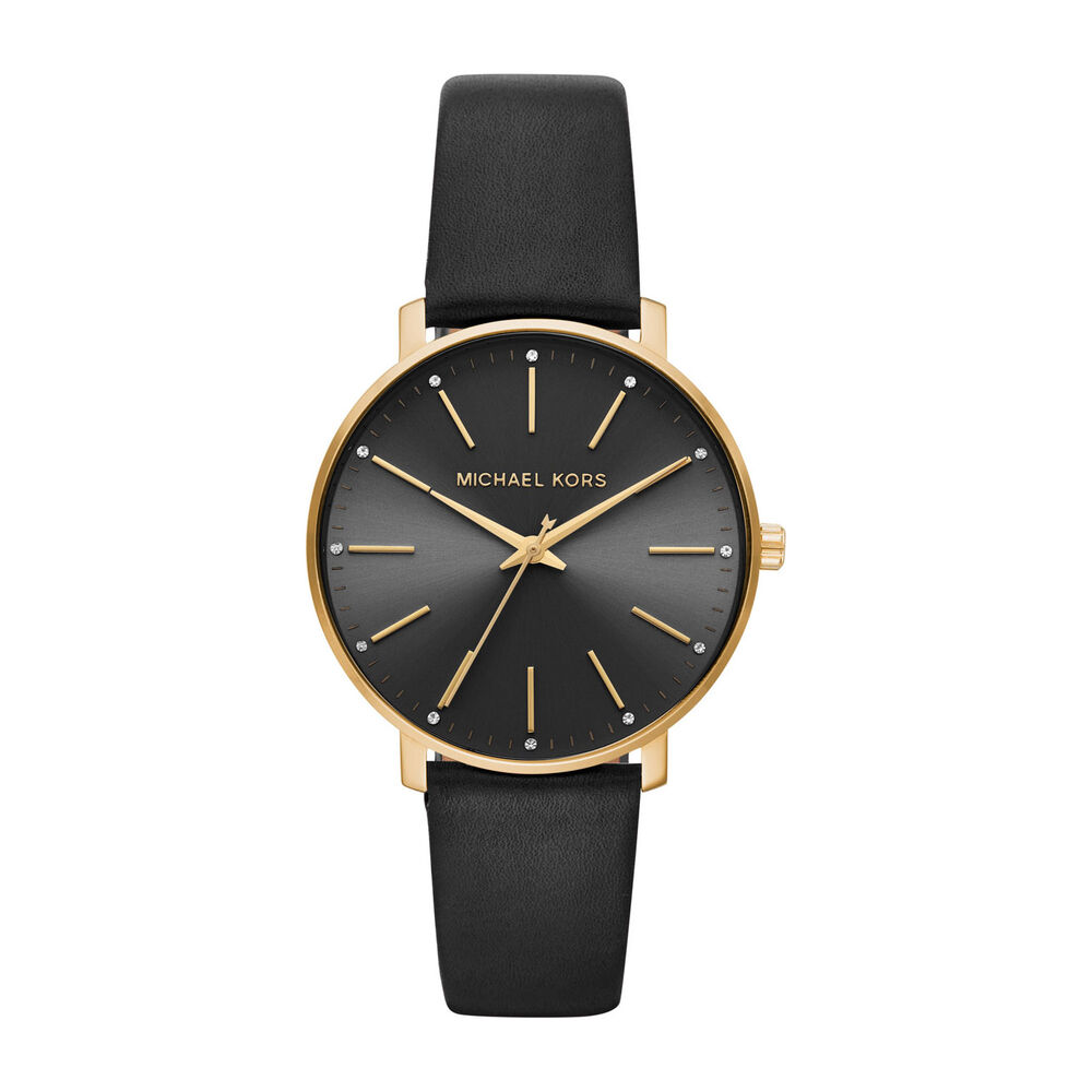 Michael Kors Pyper Black Leather 38mm Ladies' Watch