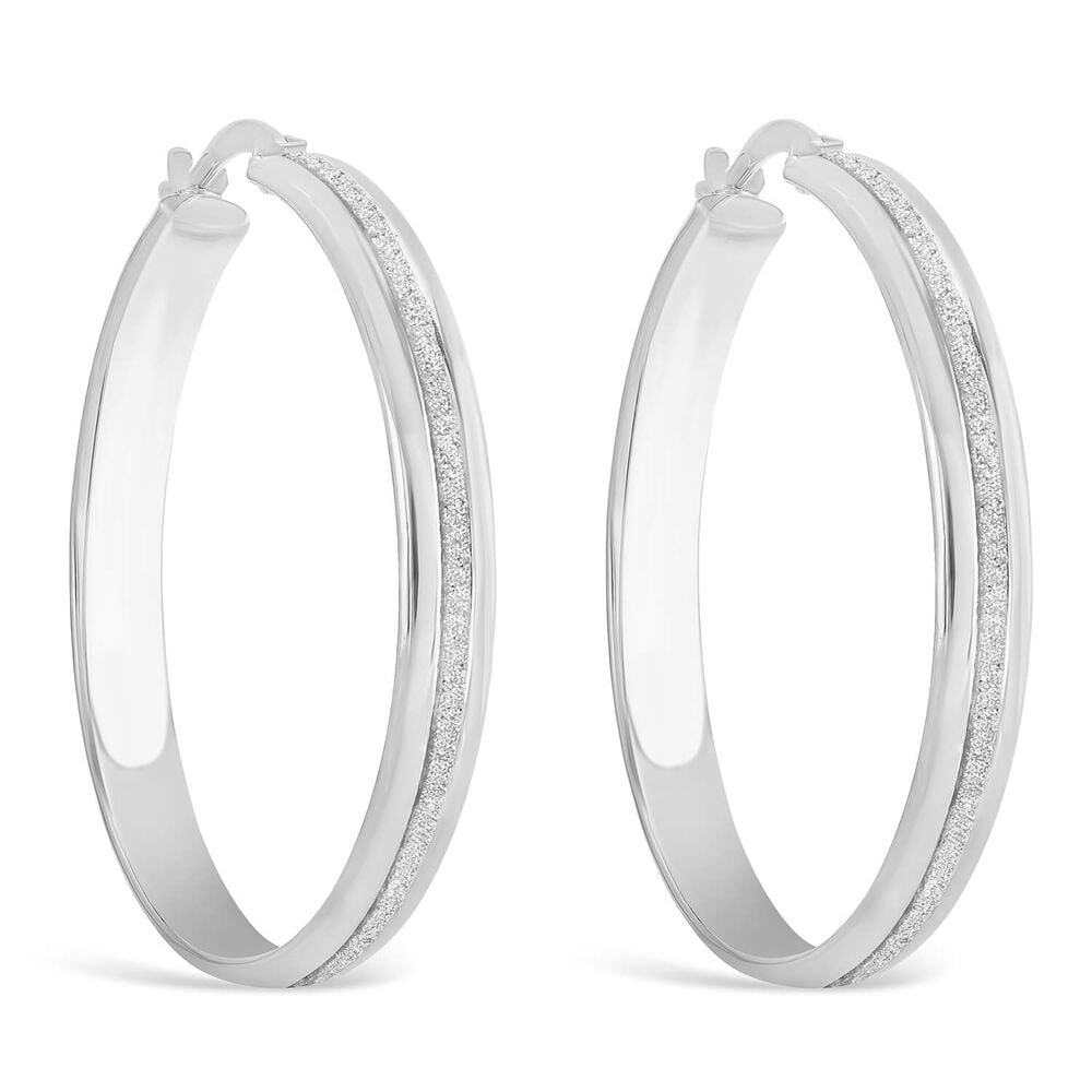 9ct White Gold Large 30mm Glitter Hoop Earrings image number 0