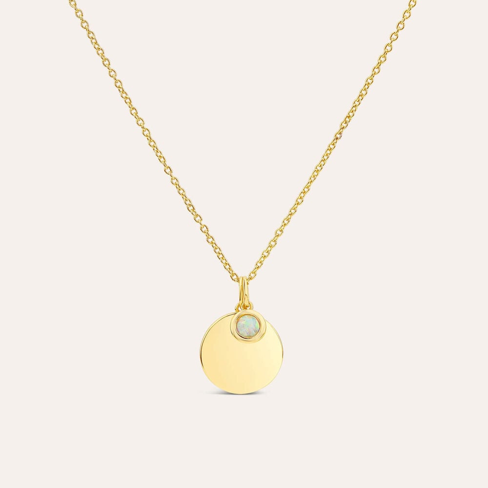Yellow Gold Plated Vermeil Sterling Silver October Birthstone Opal Disc Pendant