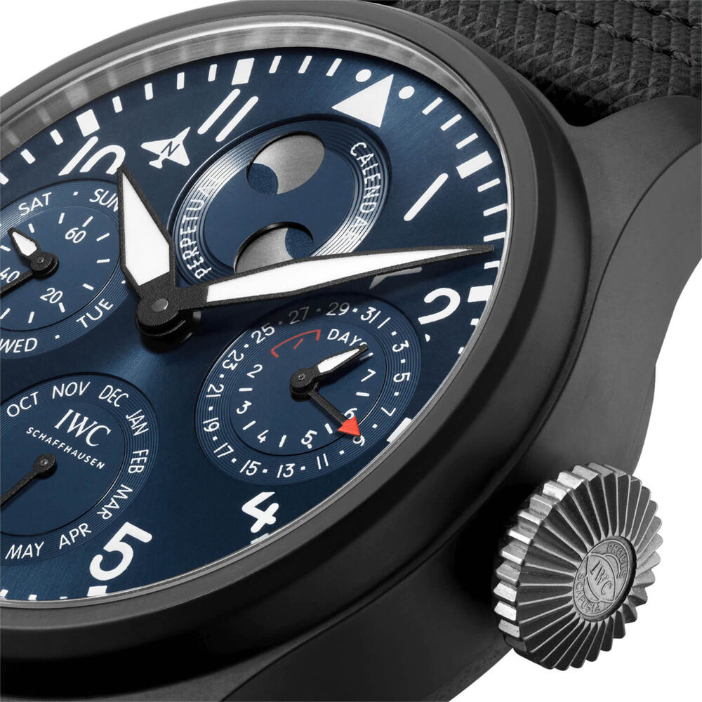 IWC Schaffhausen Big Pilot's Watch Perpetual Calendar 'Rodeo Drive' Blue Dial Black Strap Watch image number 6