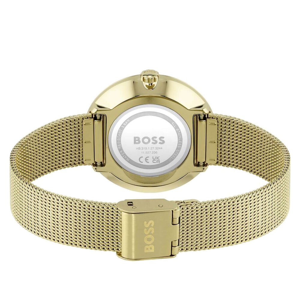 BOSS Praise 36mm Cubic Zirconia Dial Yellow Gold PVD Mesh Bracelet Watch