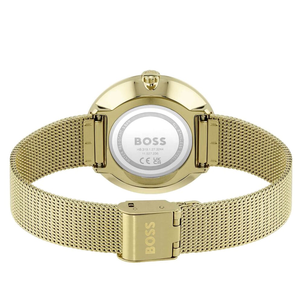 BOSS Praise 36mm Cubic Zirconia Dial Yellow Gold PVD Mesh Bracelet Watch