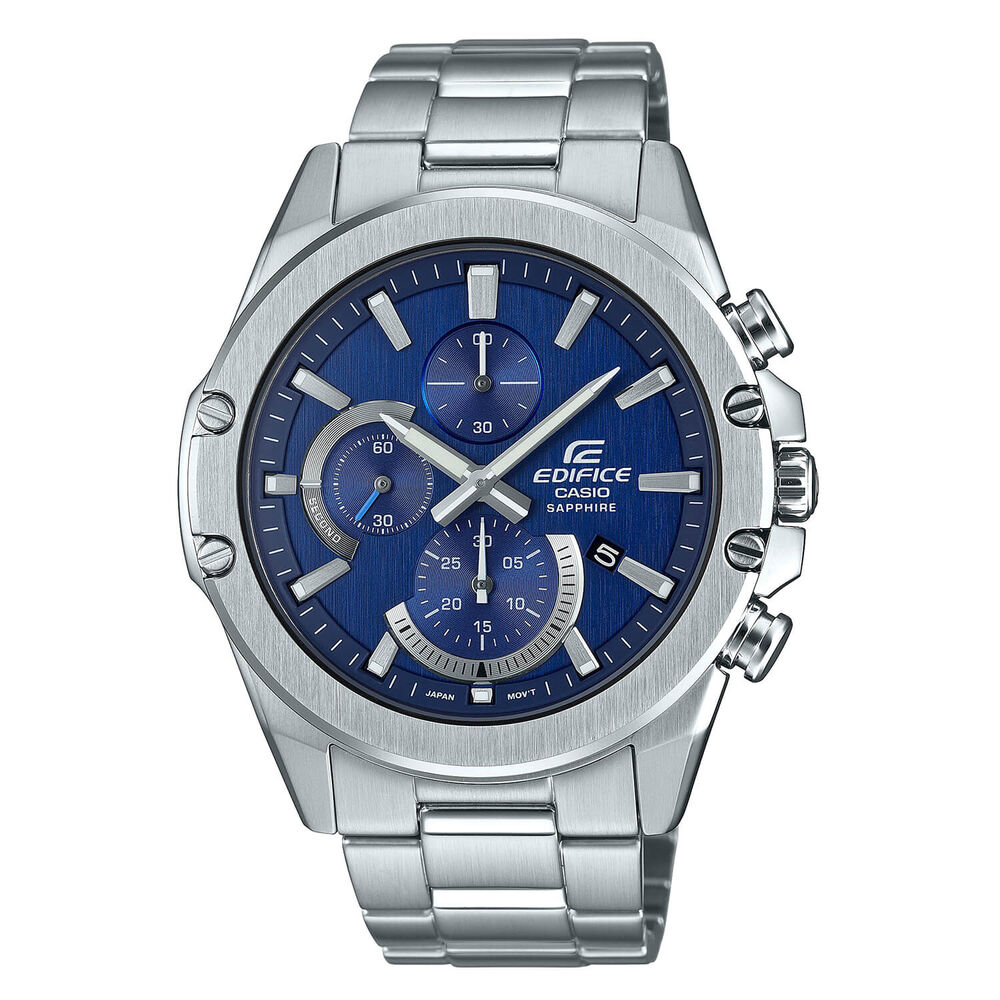 Casio Edifice Slim Blue Dial Chrono Steel Case Bracelet Watch image number 0