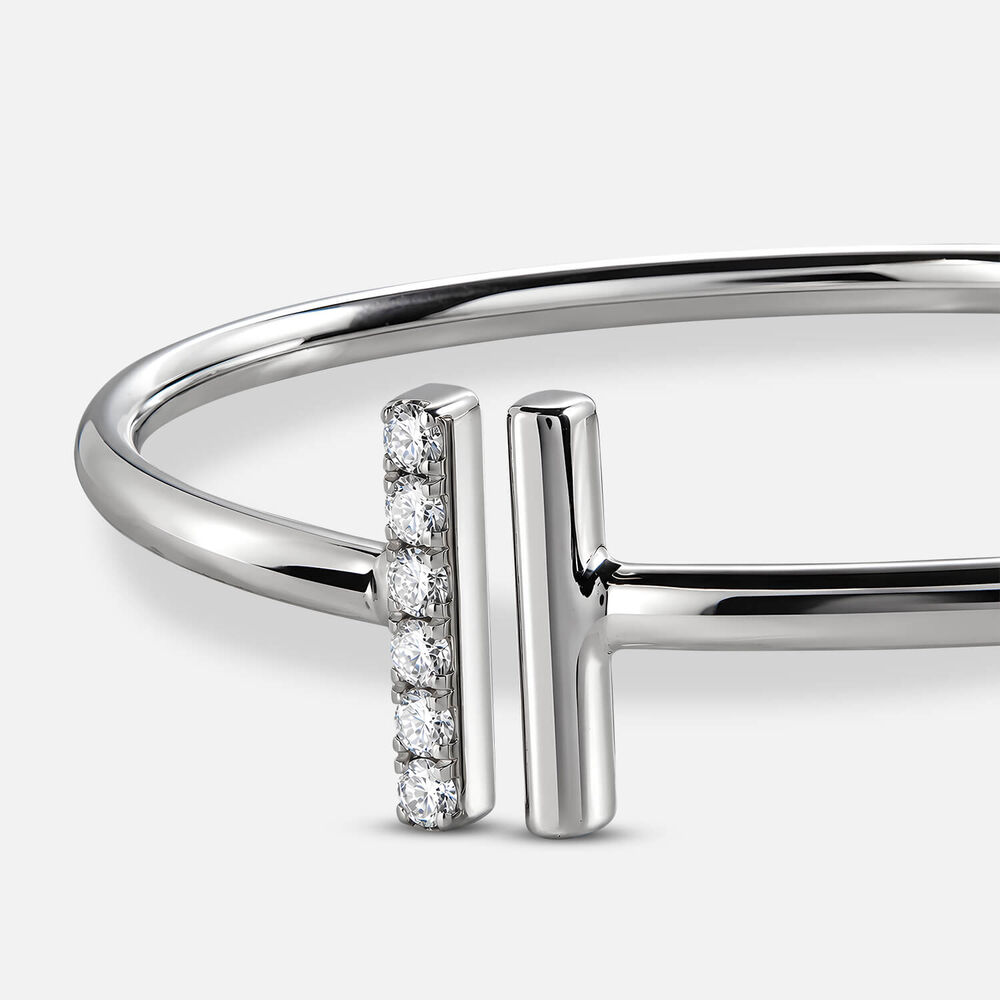 Born Axis Sterling Silver 0.30ct Lab Grown Diamond Two Bar Bangle
