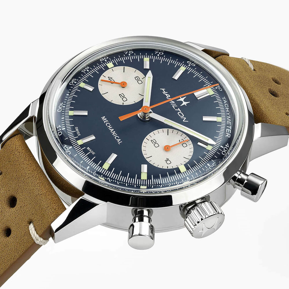 Hamilton American Classic 40mm Blue Dial Brown Leather Strap Chronograph Watch