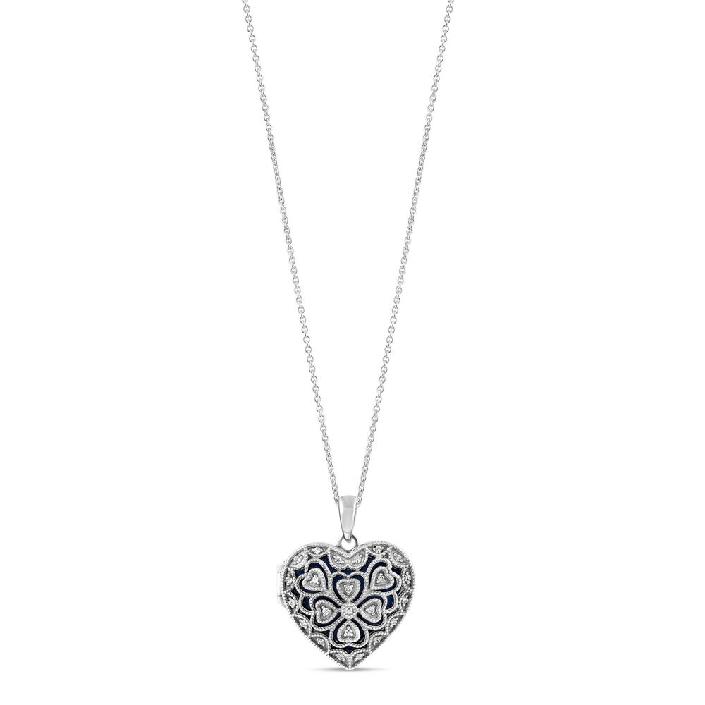 Sterling Silver Cubic Zirconia Antique-style Heart Locket (Chain Included) image number 0