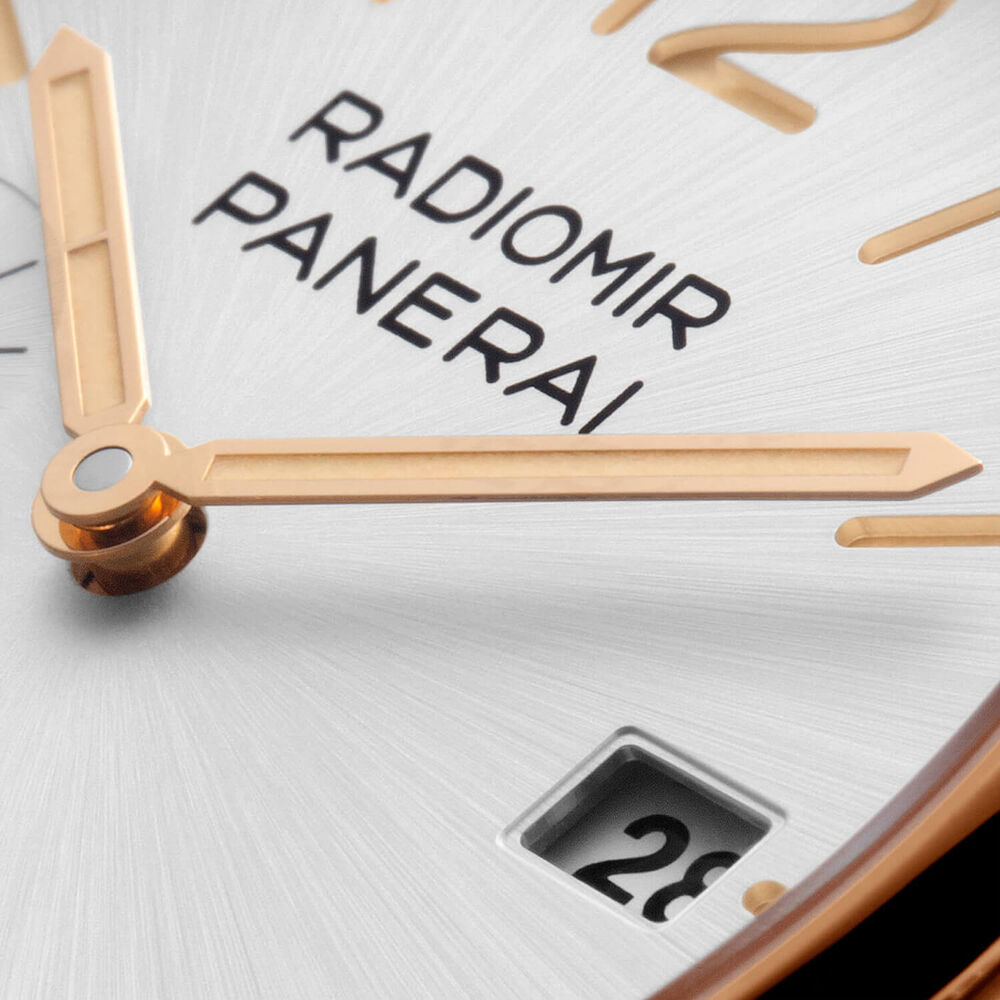 Panerai Radiomir Quaranta Goldtech™ 40mm 18k Rose Gold Case White Dial Brown Strap Watch image number 2
