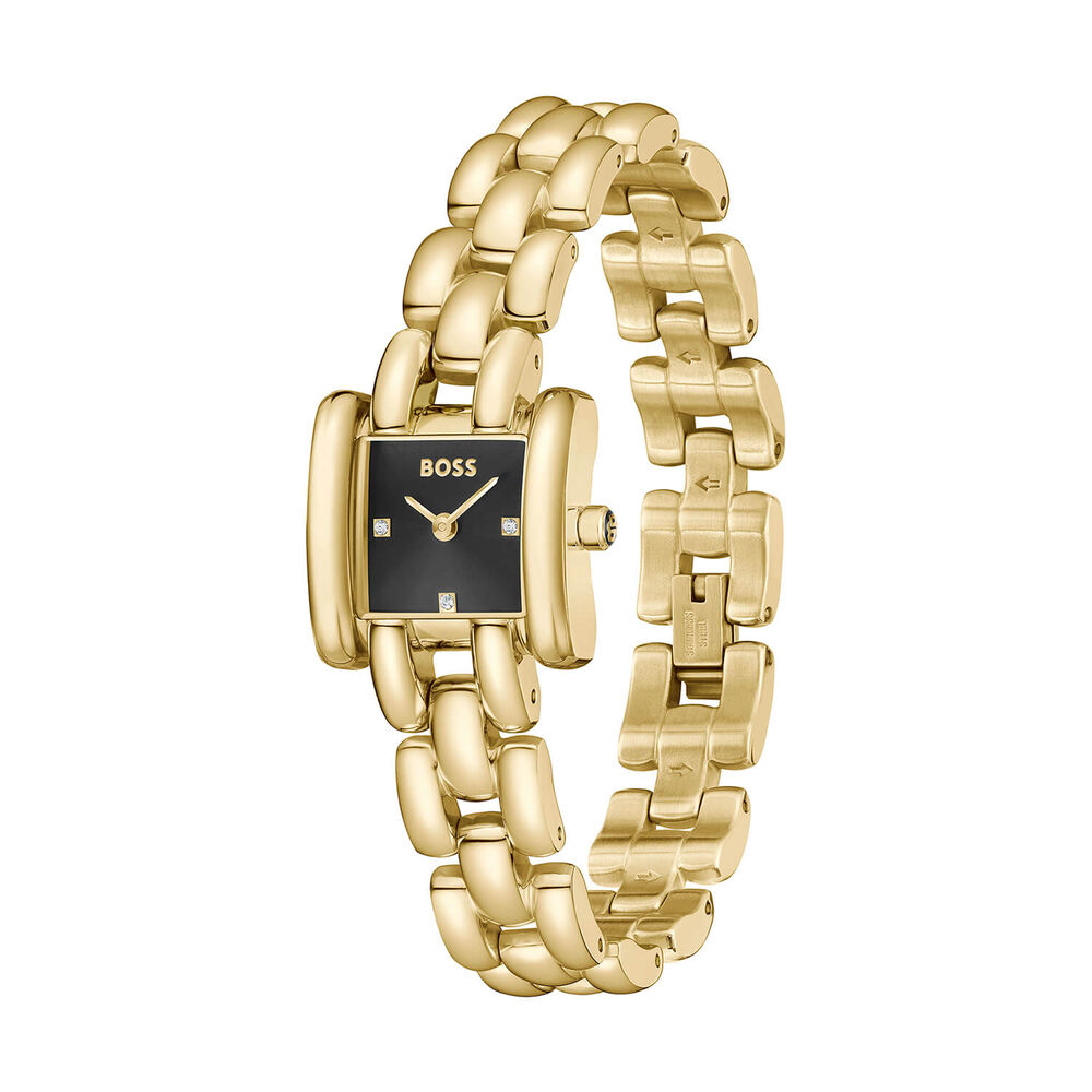 BOSS Violet 21mm Black Dial Gold Tone Steel Bracelet Watch