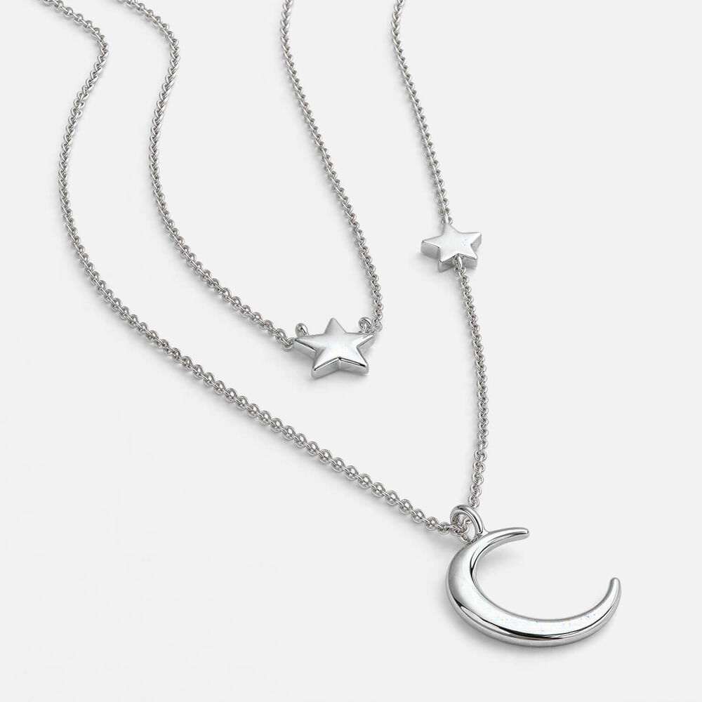 Sterling Silver Moon & Star Double Chain Necklet