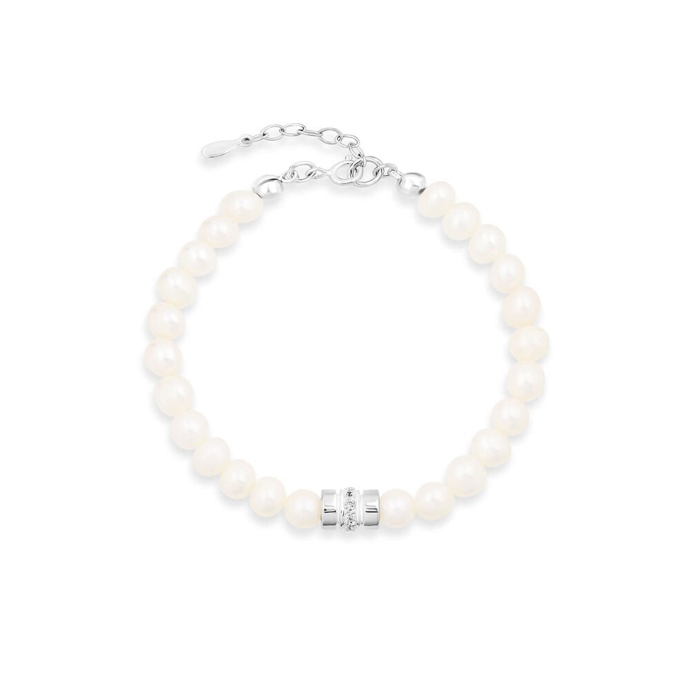 Sterling Silver Freshwater Pearls & Cubic Zirconia Barrel Bracelet image number 0