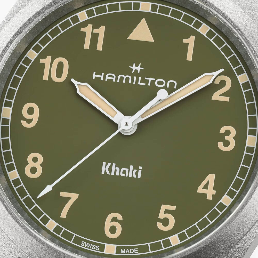 Hamilton Khaki Fields Quartz 38mm Green Dial Steel Bracelet Watch image number 1