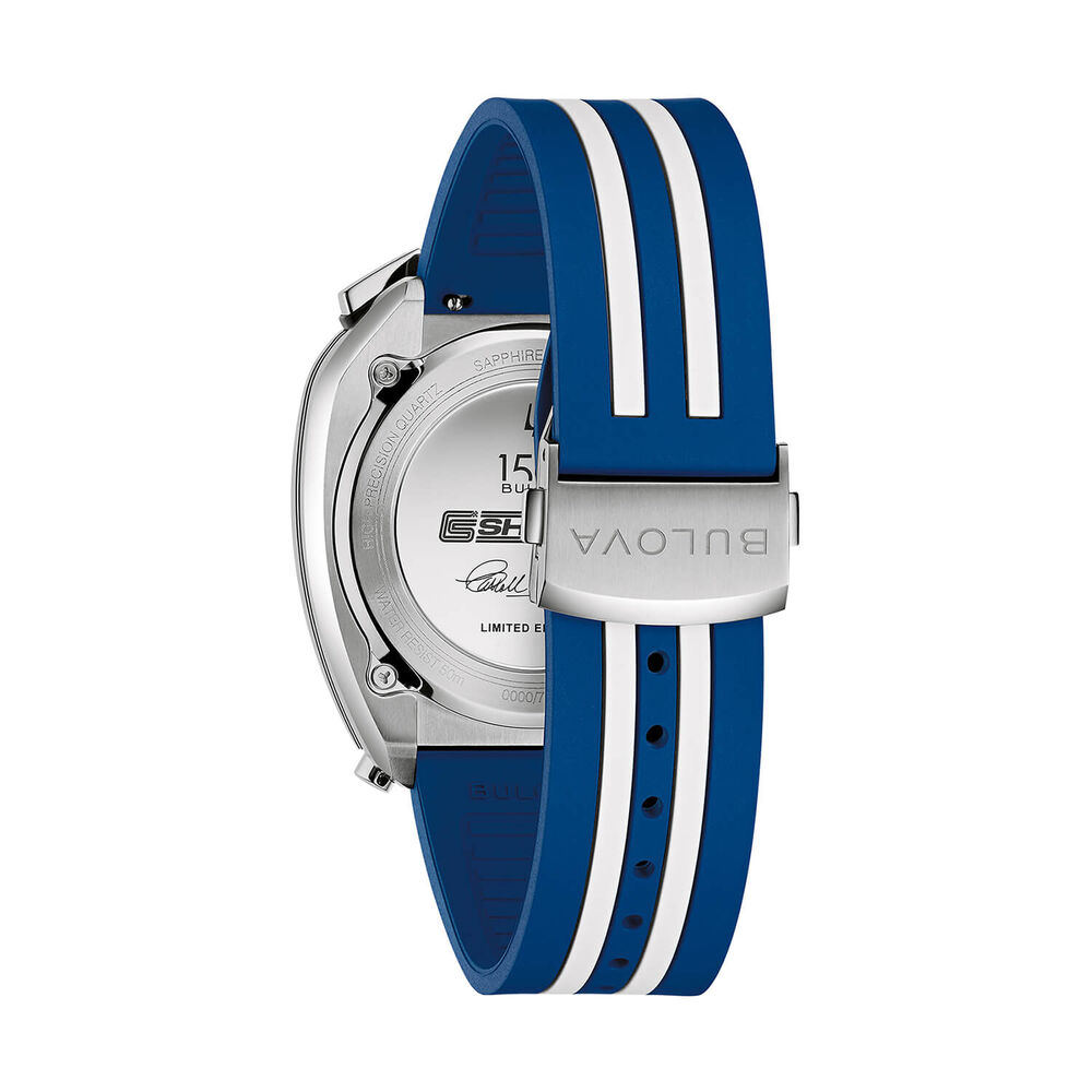 Bulova Shelby Racing Chronograph 43mm Blue Dial Striped Rubber Strap Watch image number 2