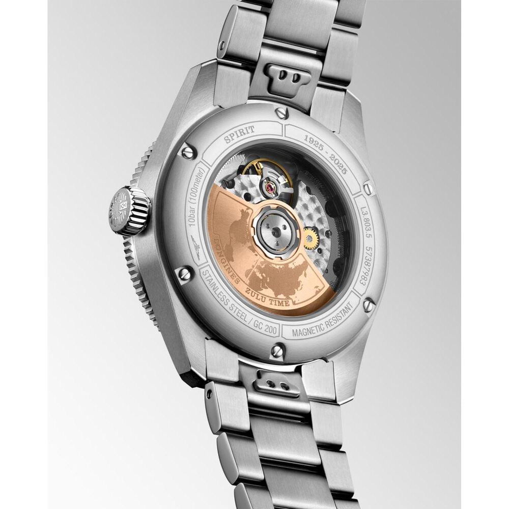Longines Spirit Zulu Time 1925 39mm Black Dial 18kt Rose Gold Bezel Steel Bracelet Watch image number 6