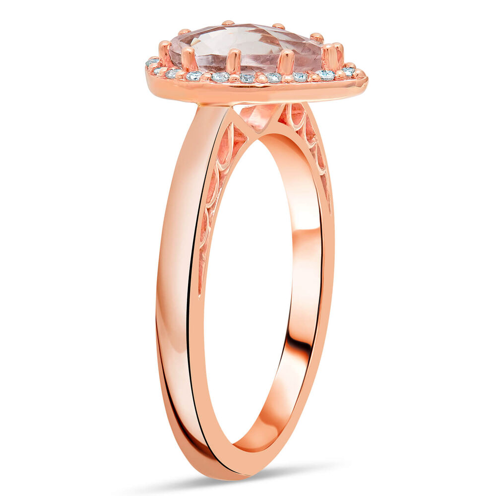 9ct Rose Gold 0.10ct Diamond Halo and Morganite Ring image number 3