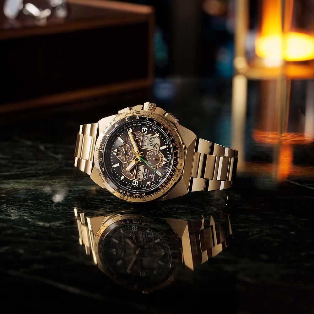 Citizen Promaster Skyhawk 46mm Black Dial Gold Tone Steel Bracelet Watch
