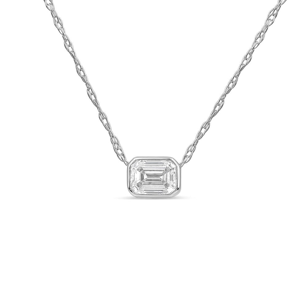 Born Kissed with Diamonds 9ct White Gold Lab Grown 0.20ct Emerald Cut Diamond Pendant image number 0