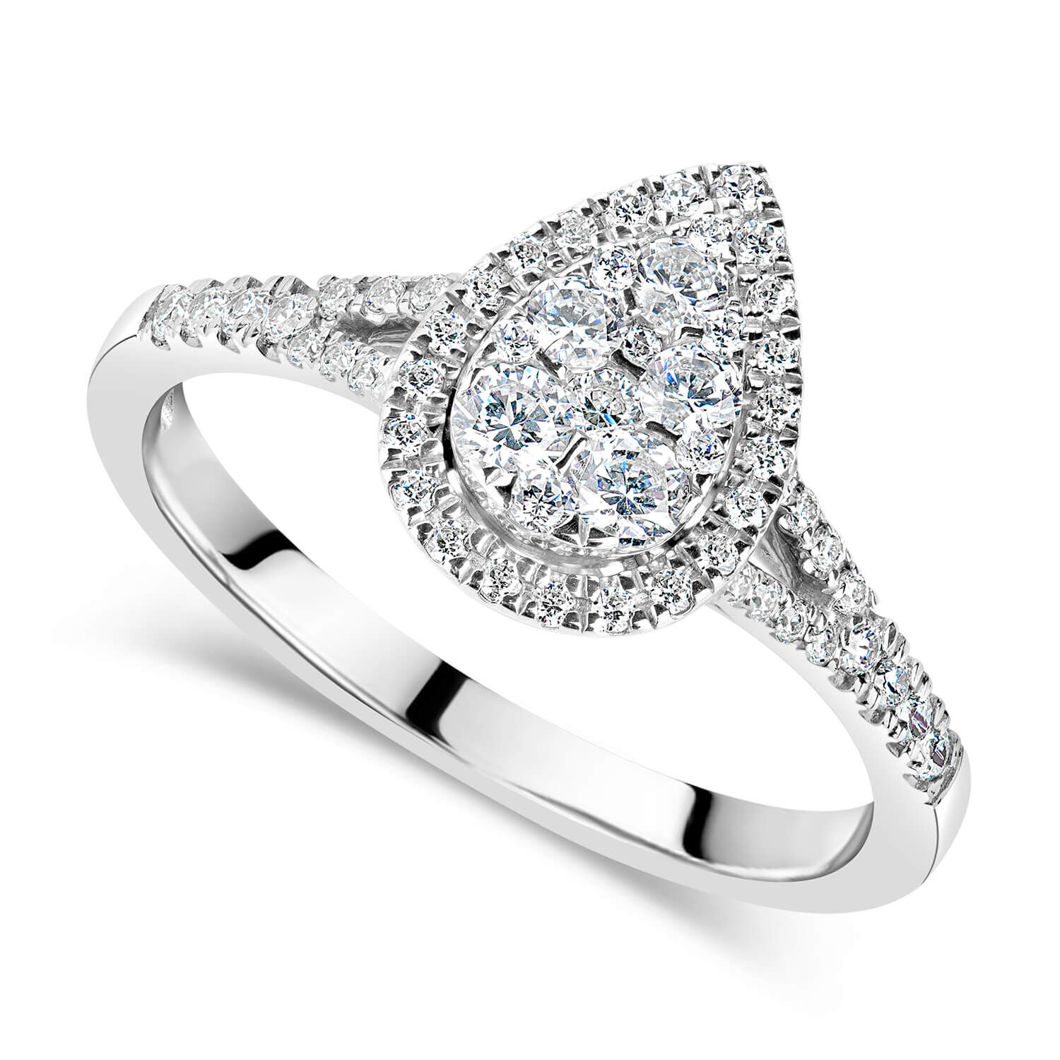 Platinum 0.50ct Diamond Pear Cluster Split Shoulders Ring at Fraser Hart