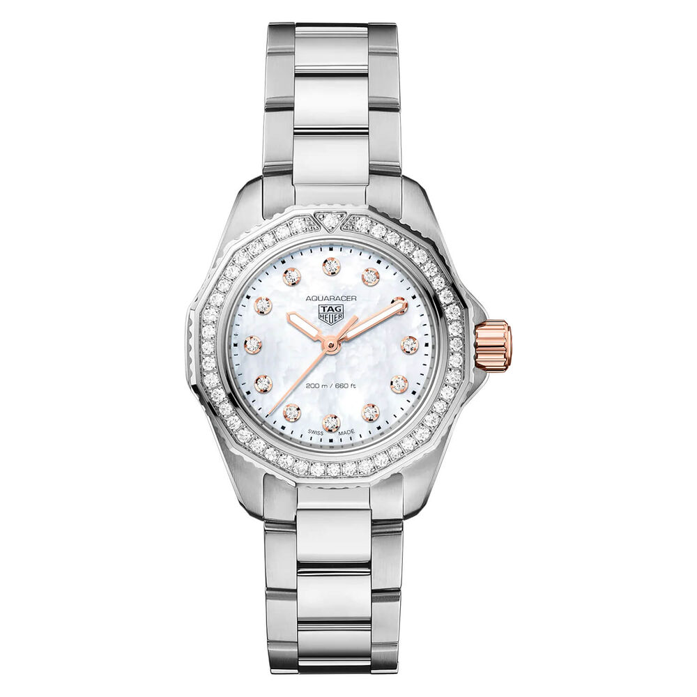 TAG Heuer Aquaracer Professional 200 30mm MOP Dial Diamond Bezel Stainless Steel Bracelet Watch image number 0