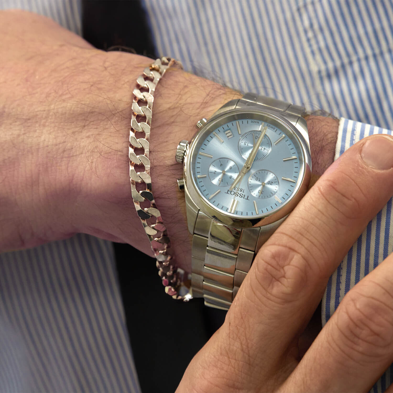 Tissot PR 100 Chronograph 40mm Ice Blue Dial Bracelet Watch