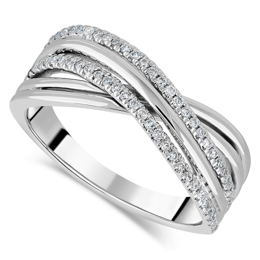 9ct White Gold Diamond Crossover Claw Set 0.18ct Ring image number 0