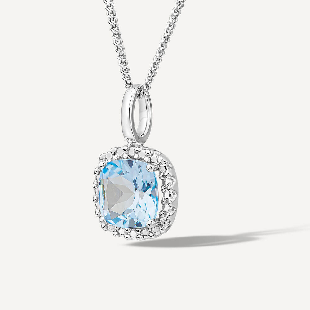 9ct White Gold Sky Blue Topaz Cushion Pendant