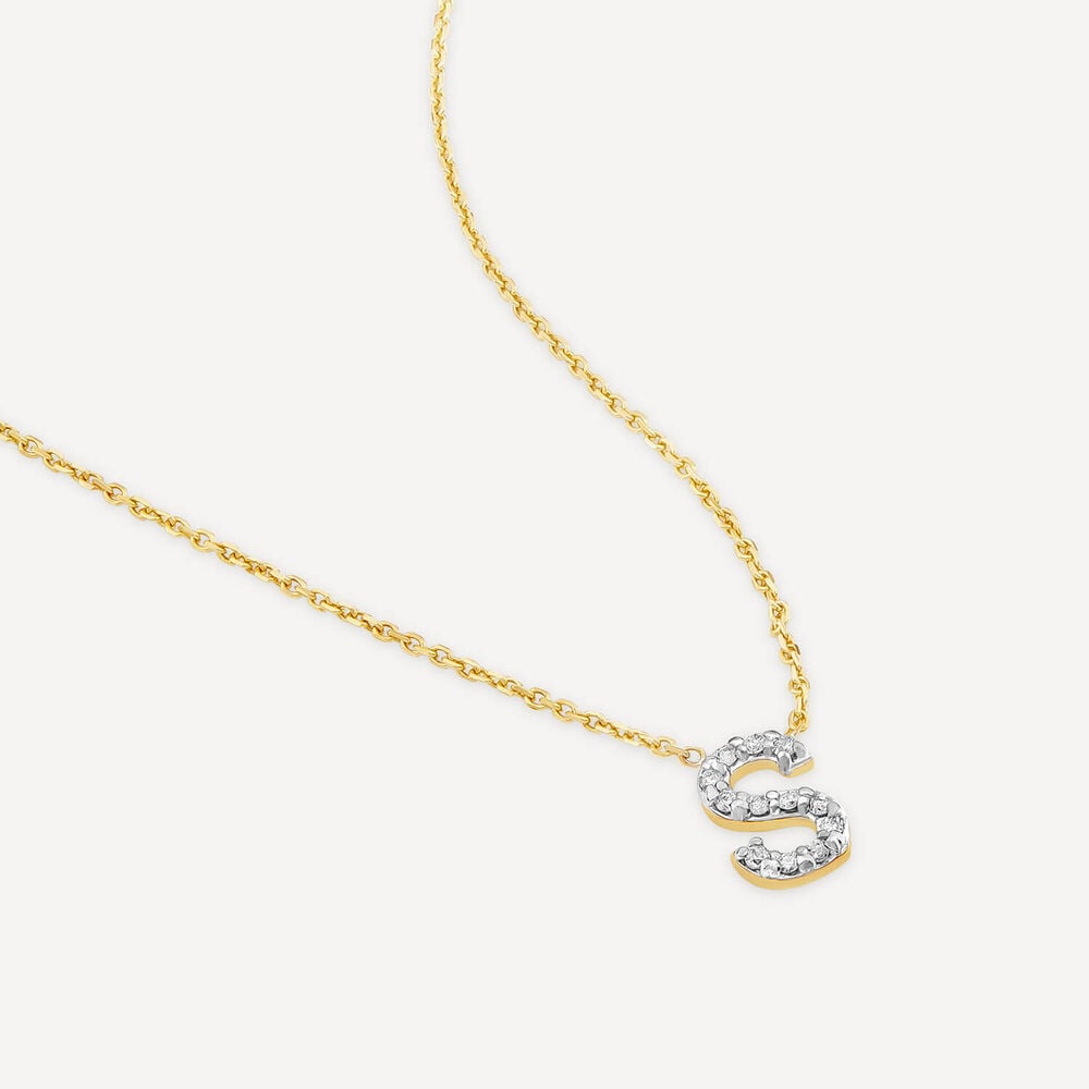 9ct Yellow Gold Petite 0.048ct Diamond Initial "S" Necklet image number 3