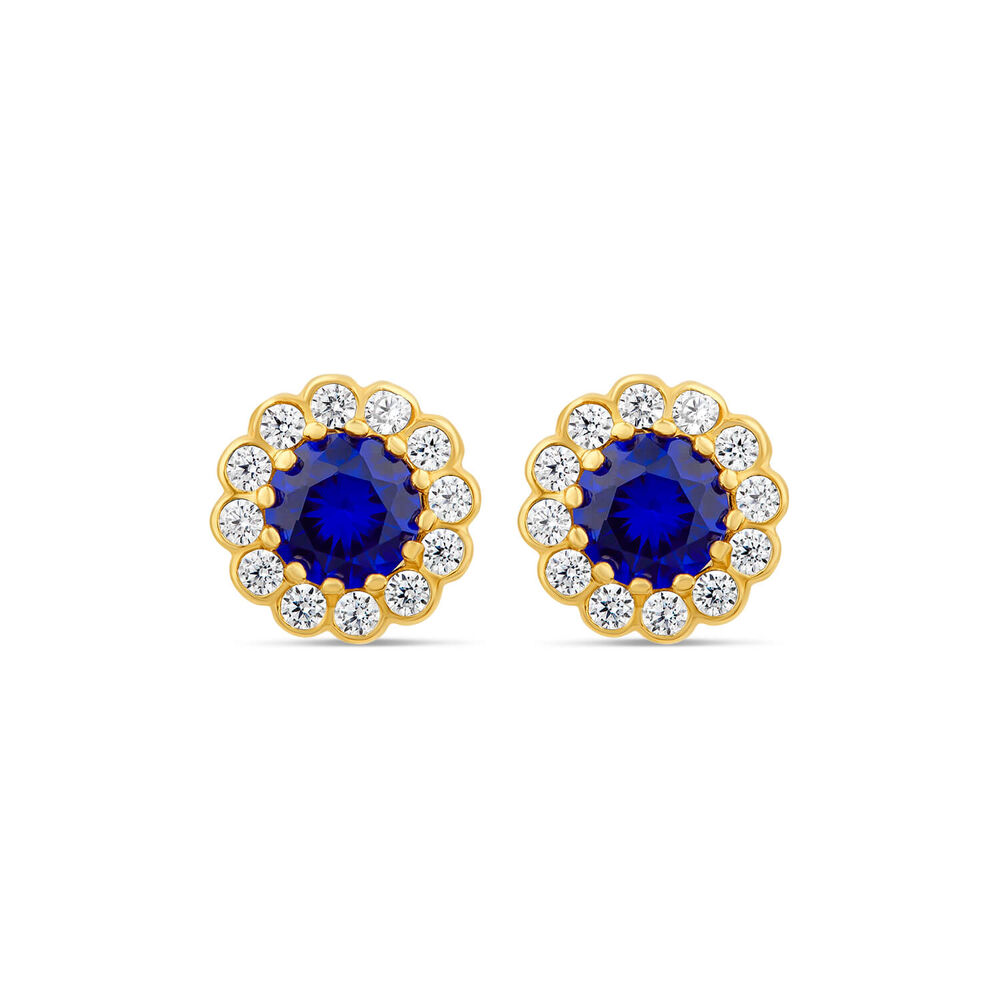 9ct Yellow Gold Blue Spinel Flower Stud Earrings