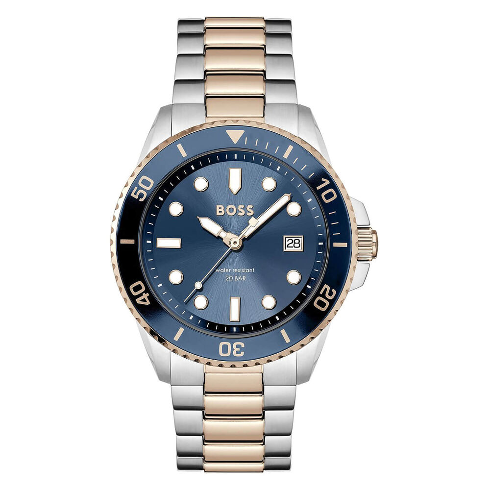 BOSS Ace 43mm Blue Dial Steel&Rose Gold Case Bracelet Watch