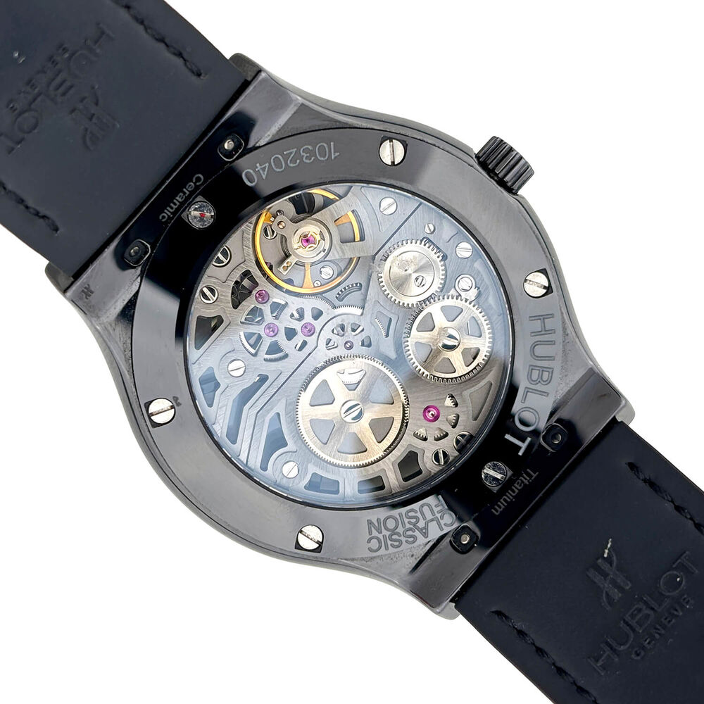 Pre-Owned Hublot Classic Fusion 42mm Skeleton Dial Black Leather Strap Watch image number 3