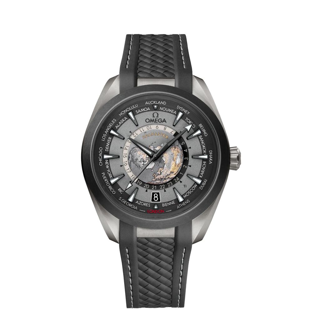 OMEGA Aquaterra World Timer 43mm Titanium Case Ceramic Bezel Strap Watch