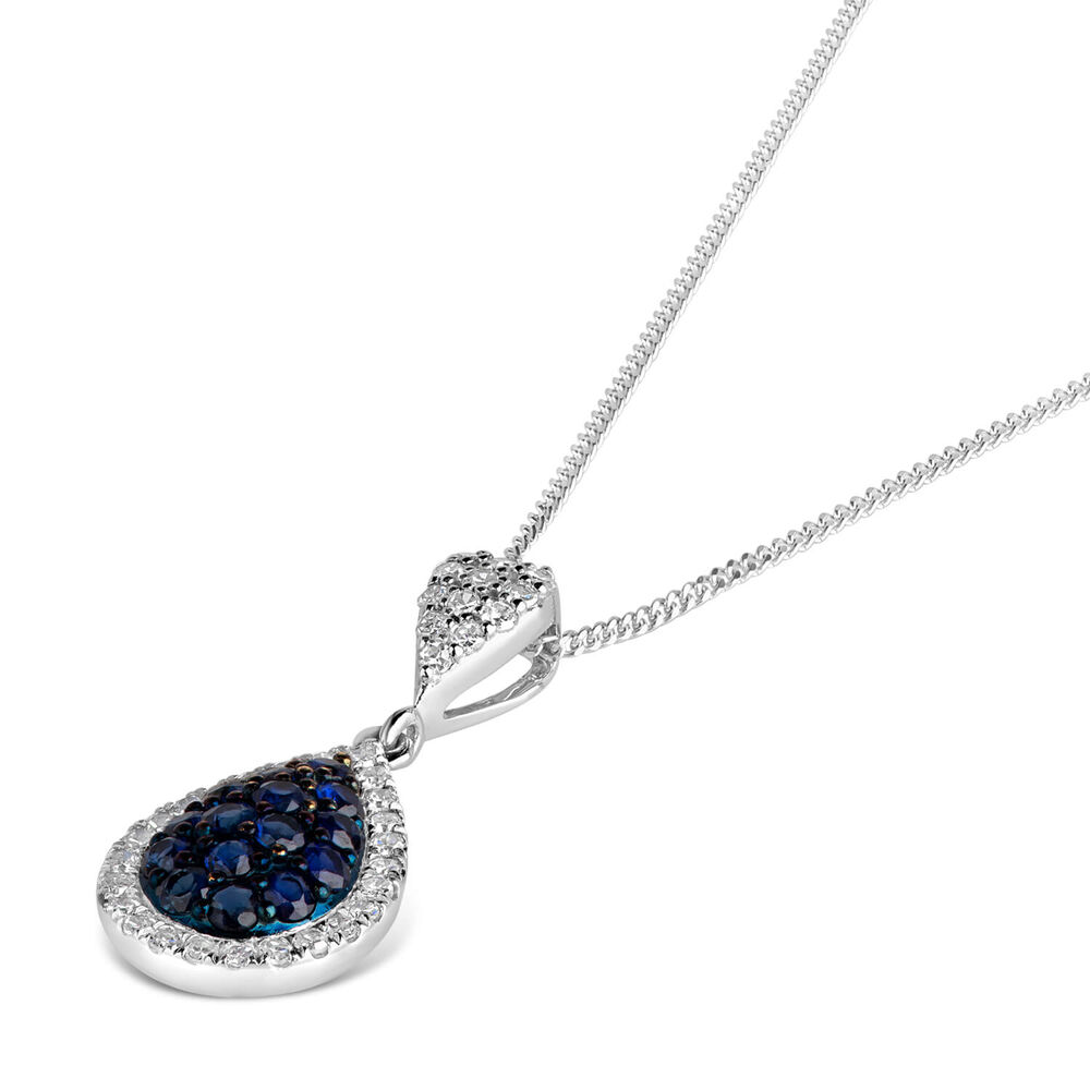 9ct White Gold 0.15ct Diamond and Sapphire Pear Drop Pendant image number 1