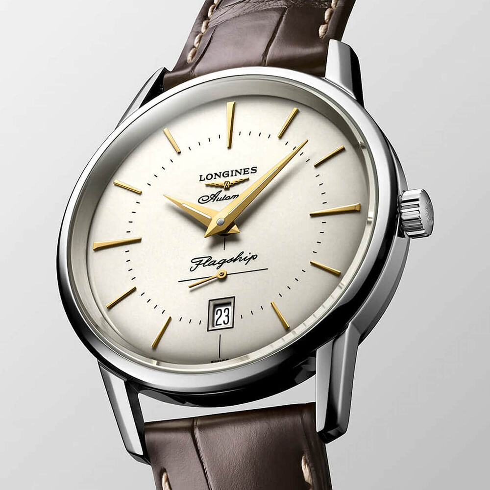 Longines Heritage Flagship Automatic 38mm White Dial Brown Strap Watch image number 4