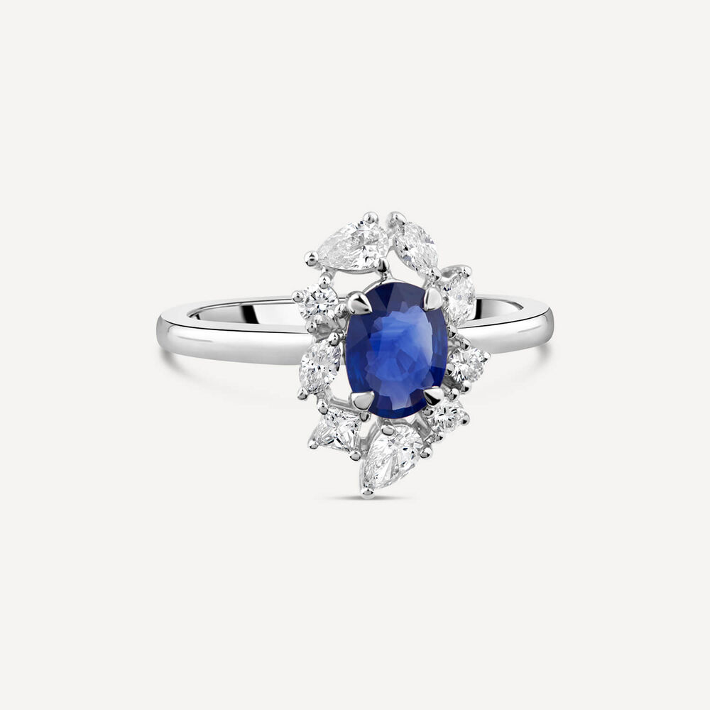 9ct White Gold Sapphire & 0.47ct Diamond Mixed Cuts Halo Ring image number 2