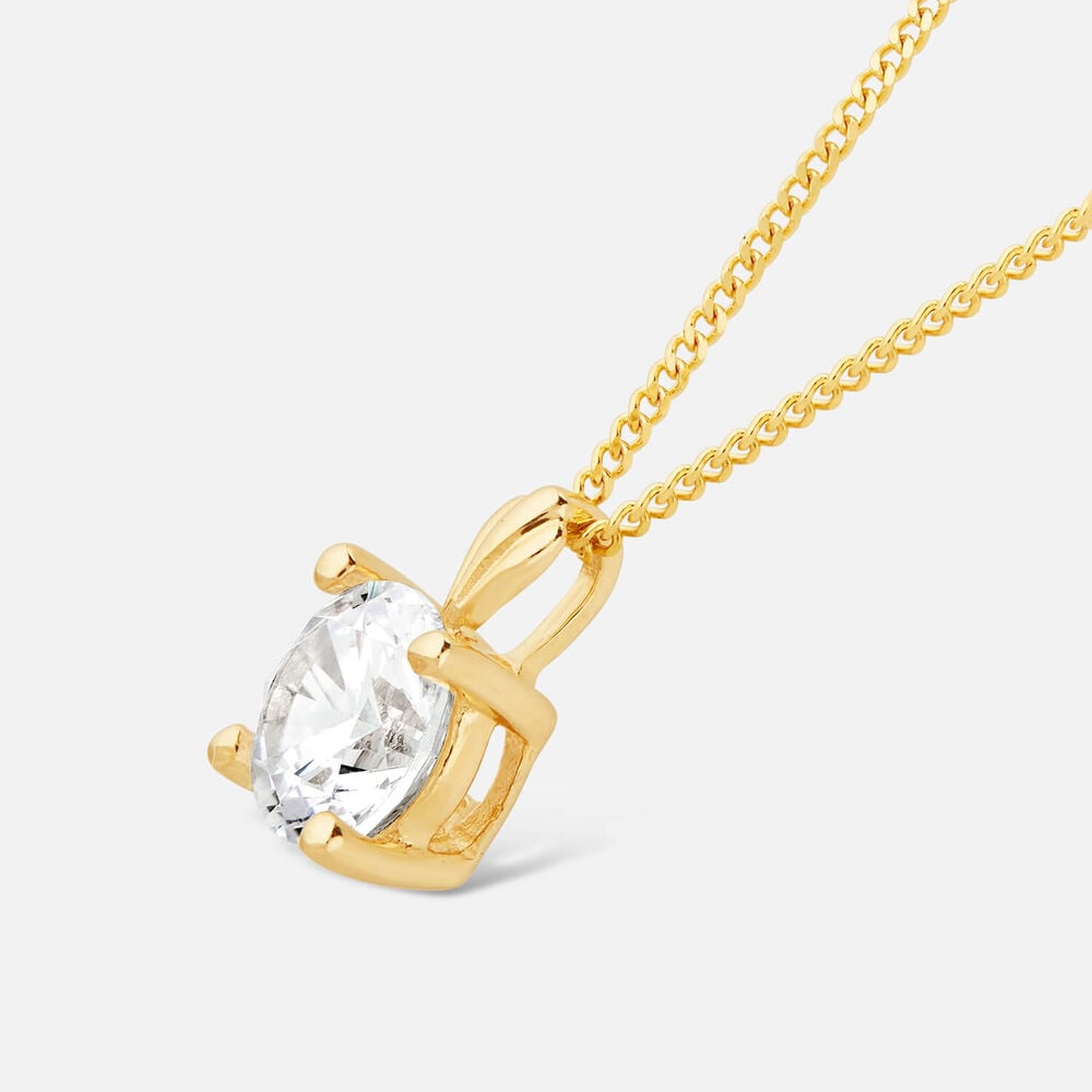 9ct Gold 5mm Four Claw Cubic Zirconia Set Pendant (Chain Included)