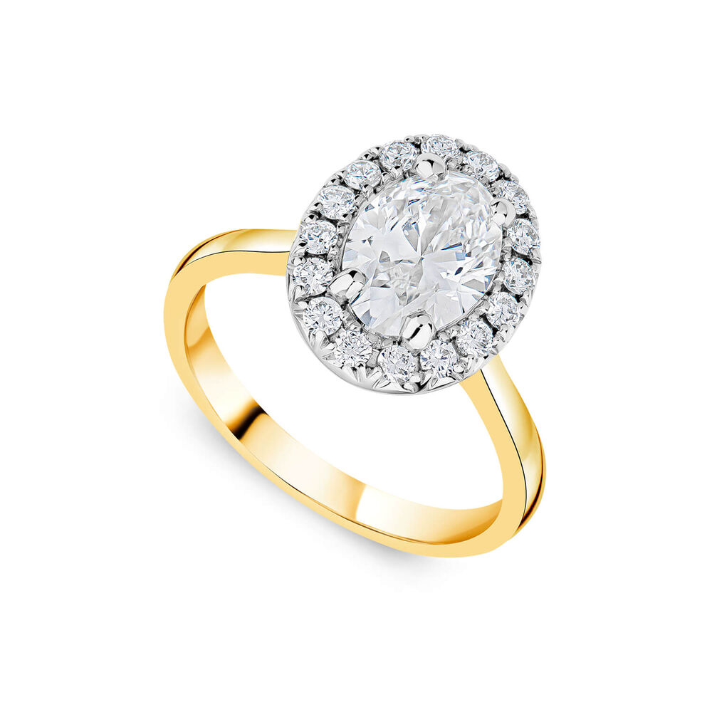 Born 18ct Yellow Gold 1.72ct Lab Grown Oval Halo Diamond Ring image number 0