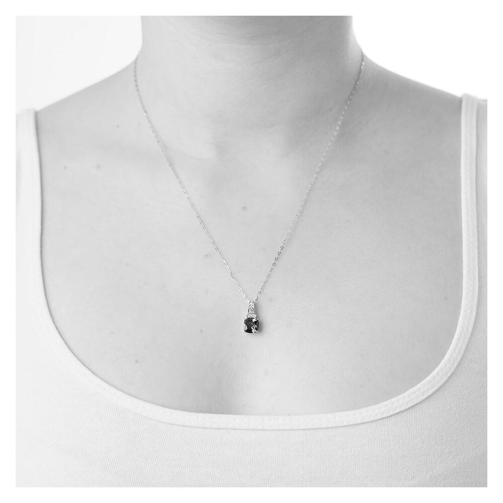 9ct White Gold Cushion Cut Sapphire & Cubic Zirconia Pendant (Chain Included) image number 2