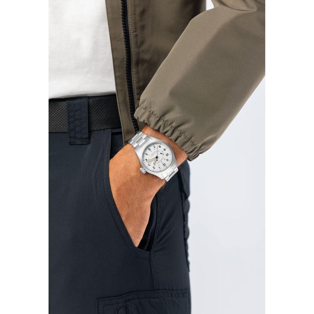 Hamilton Khaki Field 40mm White Dial Steel Bracelet Watch image number 5