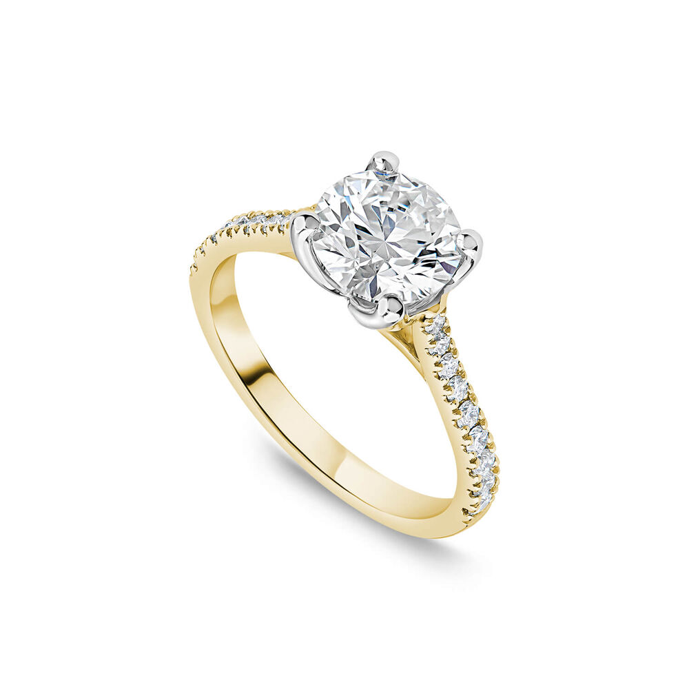 Born Yellow Gold Lab Grown 1.70ct Round Brilliant Solitaire & Diamond Sides Ring