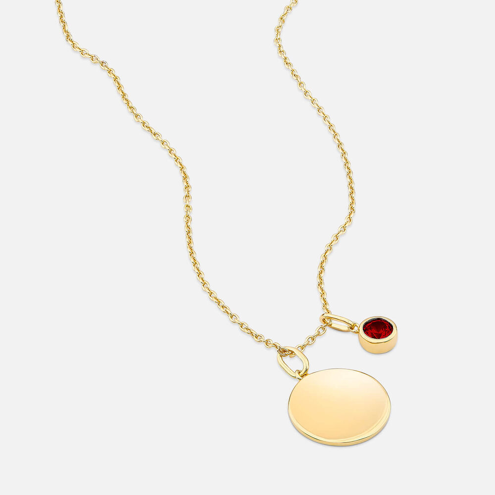 Yellow Gold Plated Vermeil Sterling Silver January Birthstone Garnet Disc Pendant